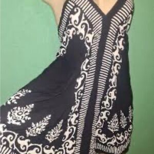 Bohemian Embroidered Black and White Sleeveless  MIDI Dress Free Size